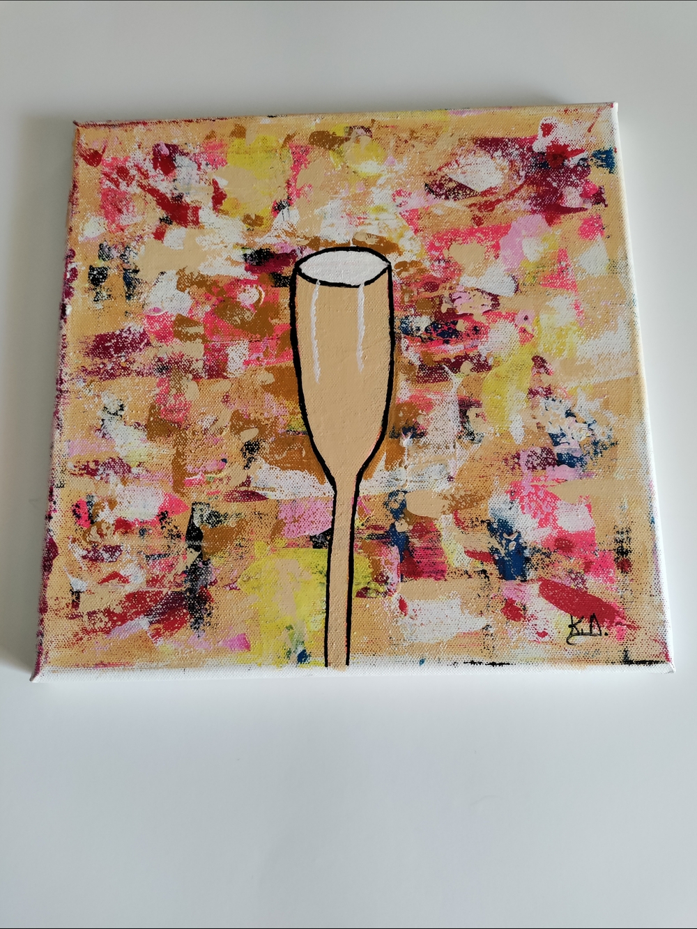 Modern Peach & Pink Abstract Champagne Glass Canvas Art